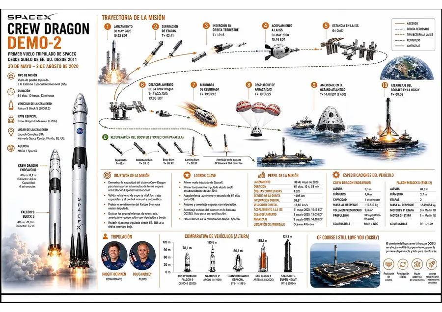 Infografía de la misión Crew Dragon Demo-2