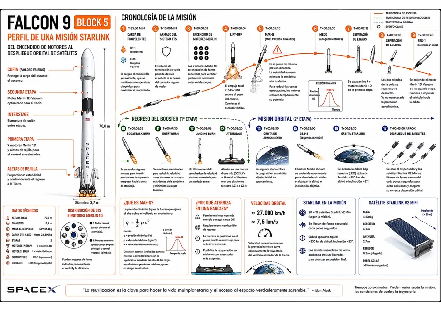 Infografía de la misión Falcon 9 Block 5